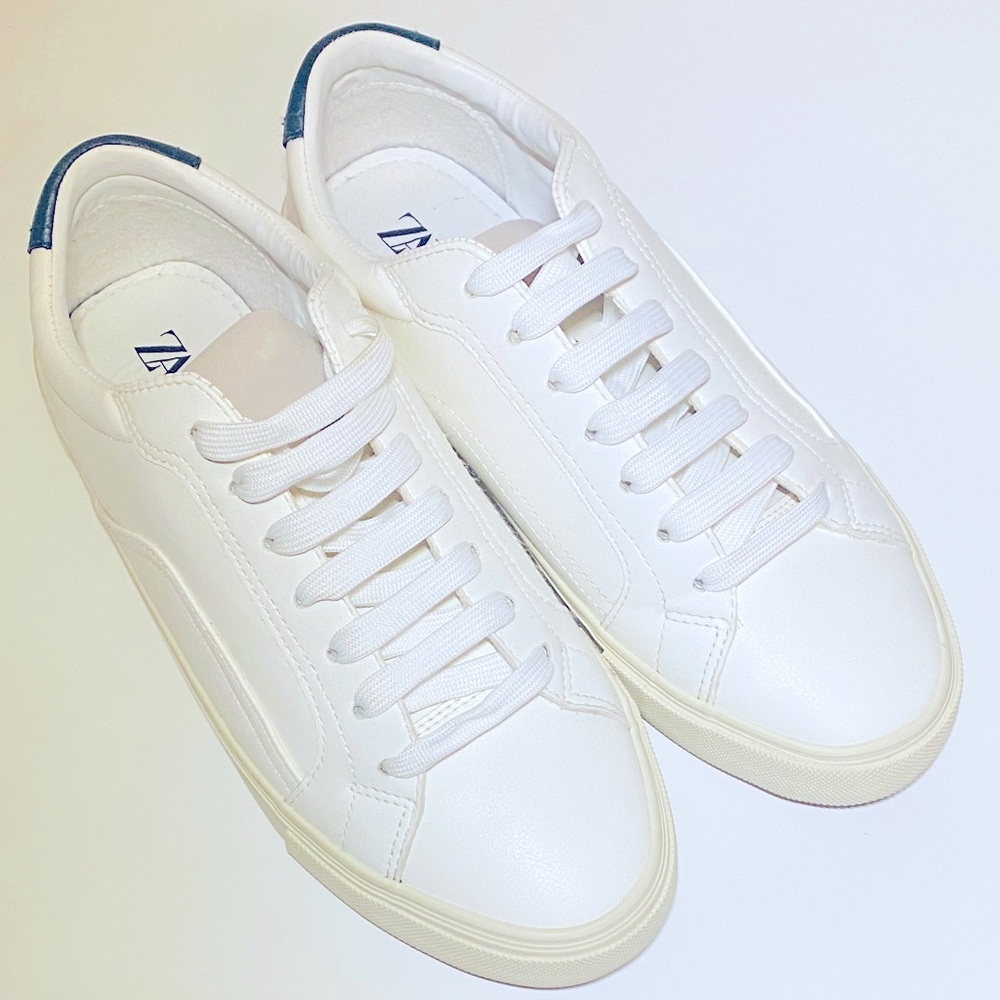 New Men’s Zara Shoes. White color, with a little bit of dark green.